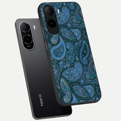  Midnight Paisley Glow phone case For Poco C85x showing premium glass back cover with detailed artwork