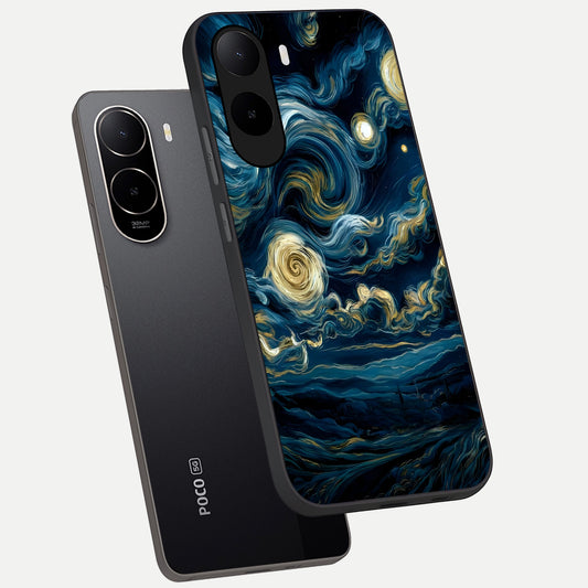  Midnight Sky Whirl phone case For Poco C85x showing premium glass back cover with detailed artwork