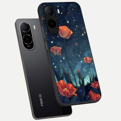  Midnight Tulip Glow phone case For Poco C85x showing premium glass back cover with detailed artwork