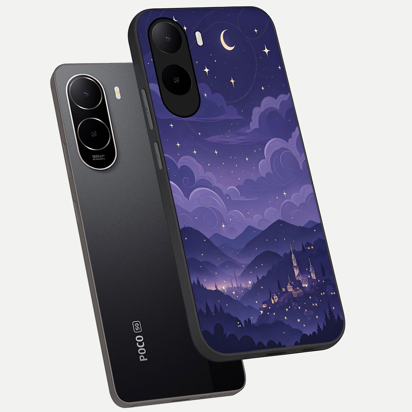  Minimal Night View phone case For Poco C85x showing premium glass back cover with detailed artwork