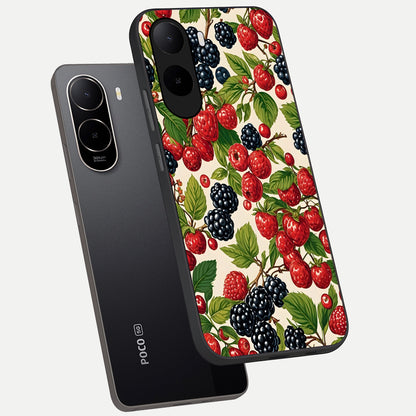  Mixed Berry Collage phone case For Poco C85x showing premium glass back cover with detailed artwork