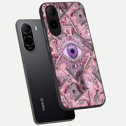  Money Eye Luxe phone case For Poco C85x showing premium glass back cover with detailed artwork