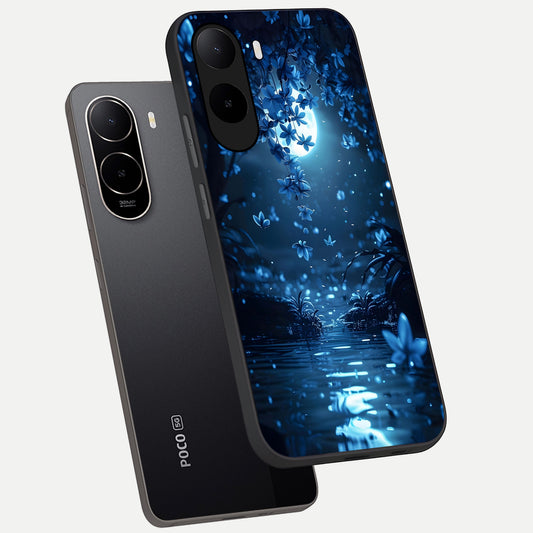  Moonlight Petal Dream phone case For Poco C85x showing premium glass back cover with detailed artwork