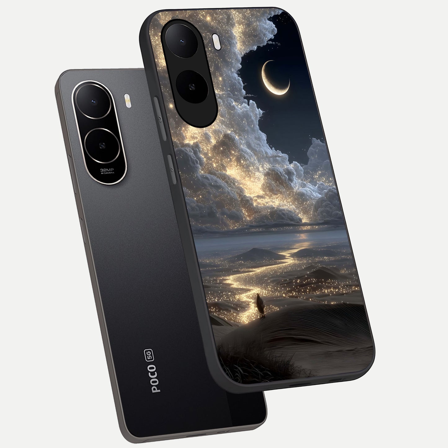  Moonlight Spark Path phone case For Poco C85x showing premium glass back cover with detailed artwork