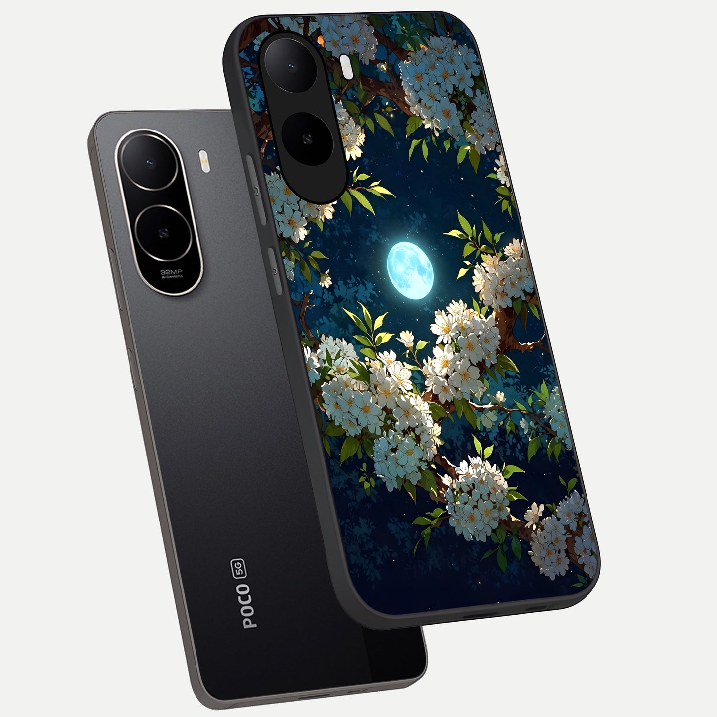 Moonlit Blossom Dream phone case For Poco C85x showing premium glass back cover with detailed artwork
