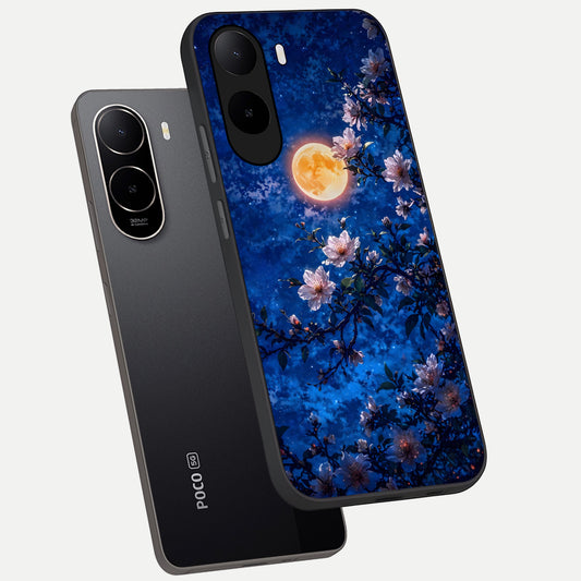  Moonlit Blossoms Night phone case For Poco C85x showing premium glass back cover with detailed artwork