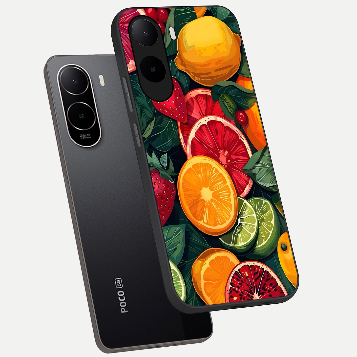  Multiple Fruits phone case For Poco C85x showing premium glass back cover with detailed artwork