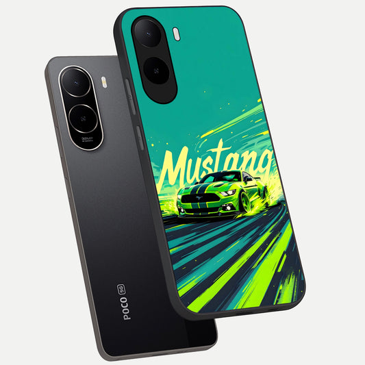  Mustang Bang phone case For Poco C85x showing premium glass back cover with detailed artwork