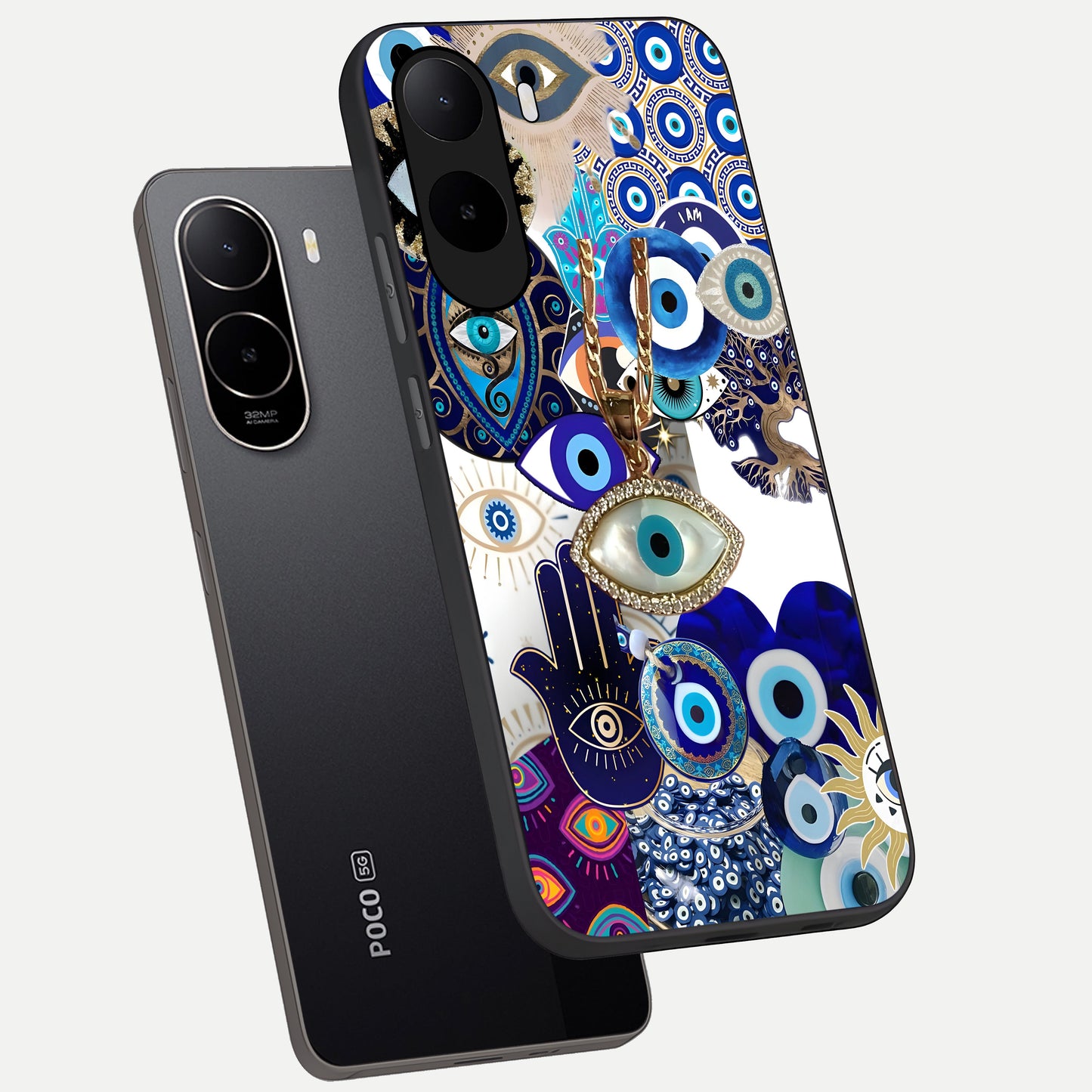  Mystic Charm Eye phone case For Poco C85x showing premium glass back cover with detailed artwork