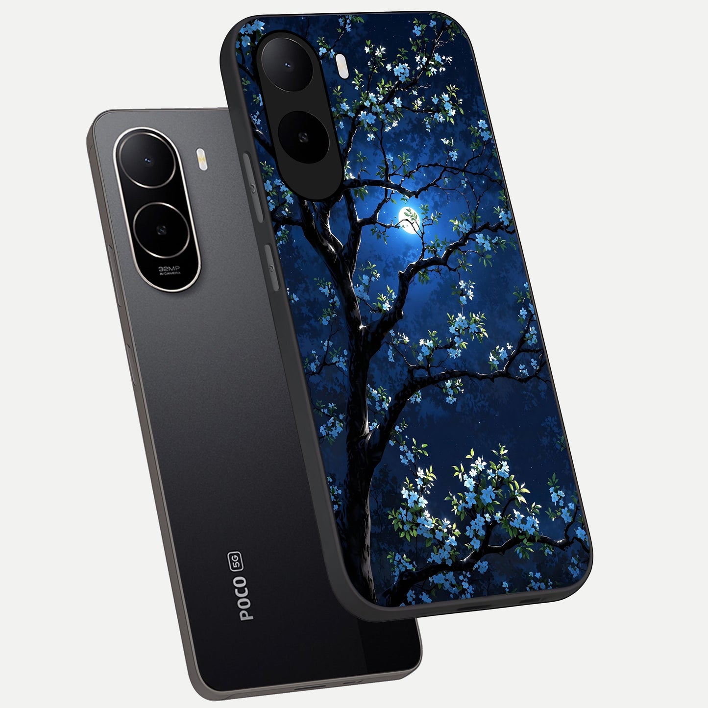  Mystic Floral Night phone case For Poco C85x showing premium glass back cover with detailed artwork