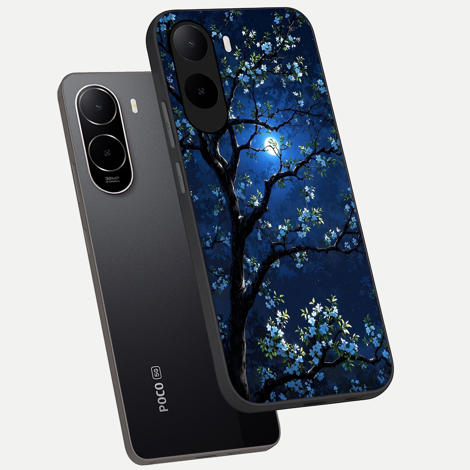  Mystic Floral Night phone case For Poco C85x showing premium glass back cover with detailed artwork