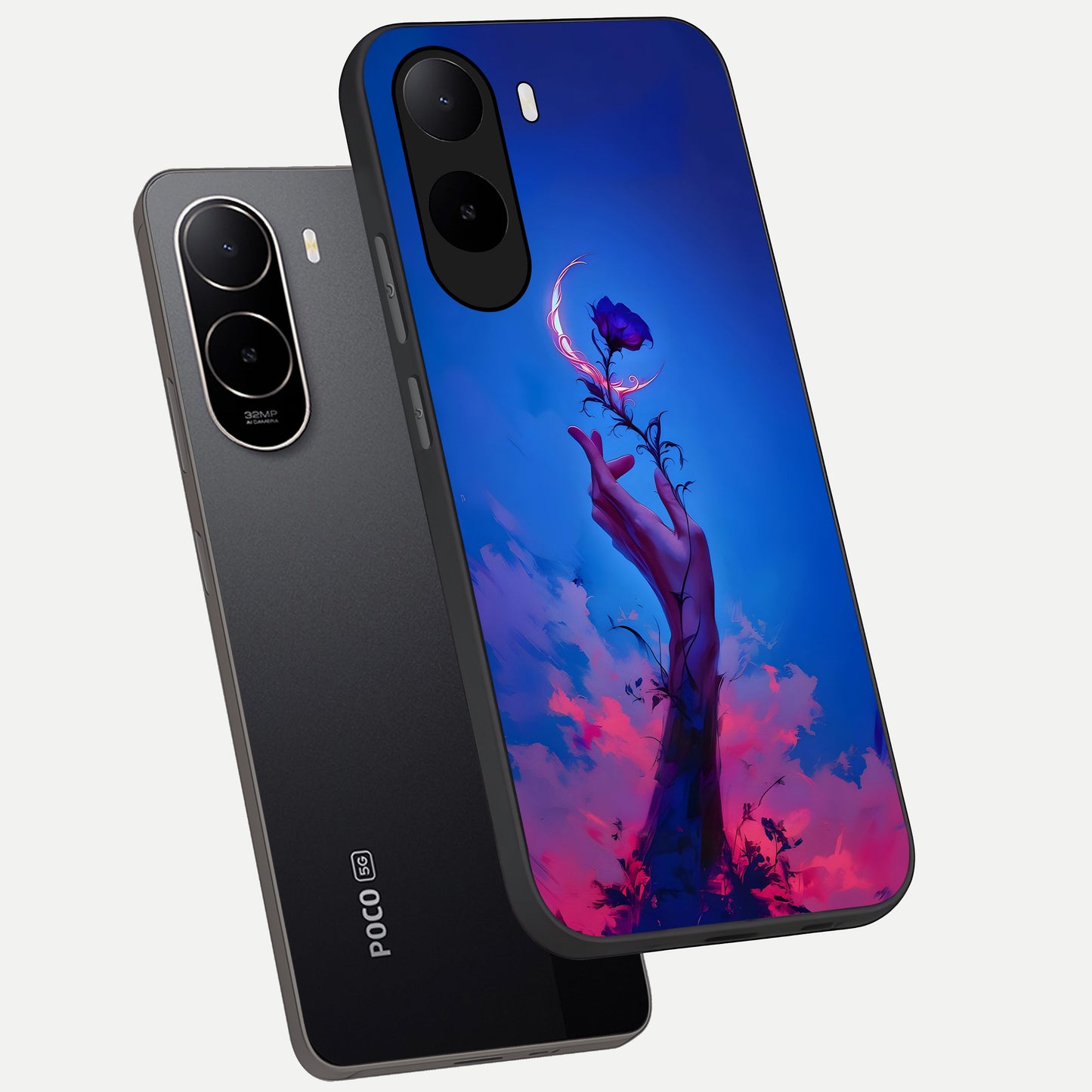  Mystic Hand phone case For Poco C85x showing premium glass back cover with detailed artwork