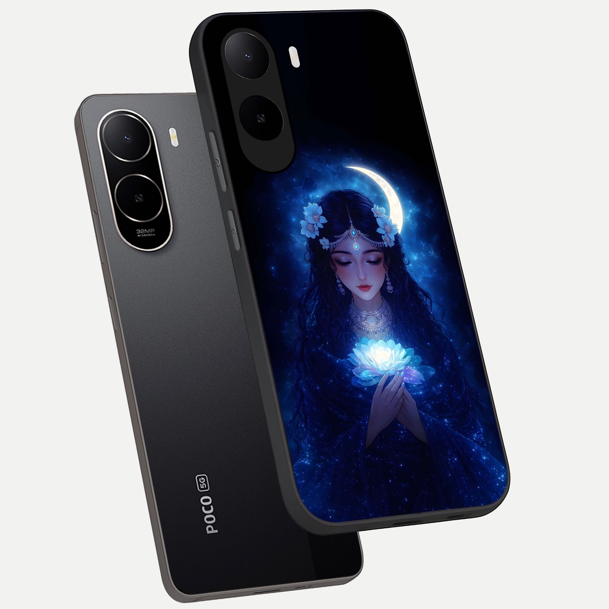  Mystic Moon Queen phone case For Poco C85x showing premium glass back cover with detailed artwork