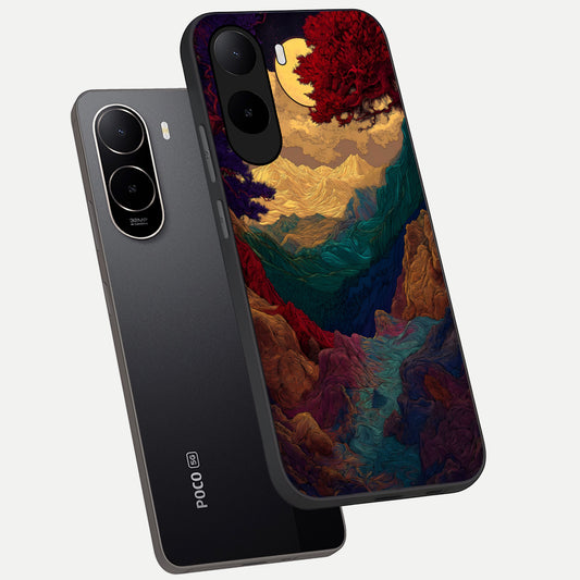  Mystic Valley Light phone case For Poco C85x showing premium glass back cover with detailed artwork