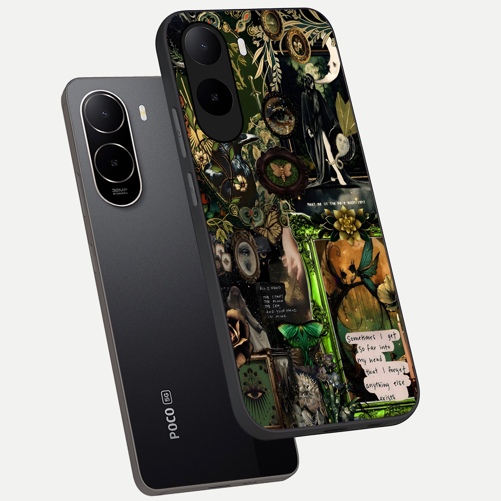  Mystic Woods Secret phone case For Poco C85x showing premium glass back cover with detailed artwork