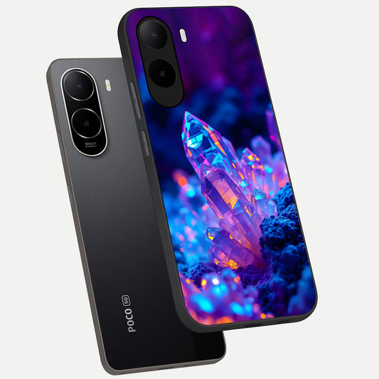  Neon Aura Shards phone case For Poco C85x showing premium glass back cover with detailed artwork