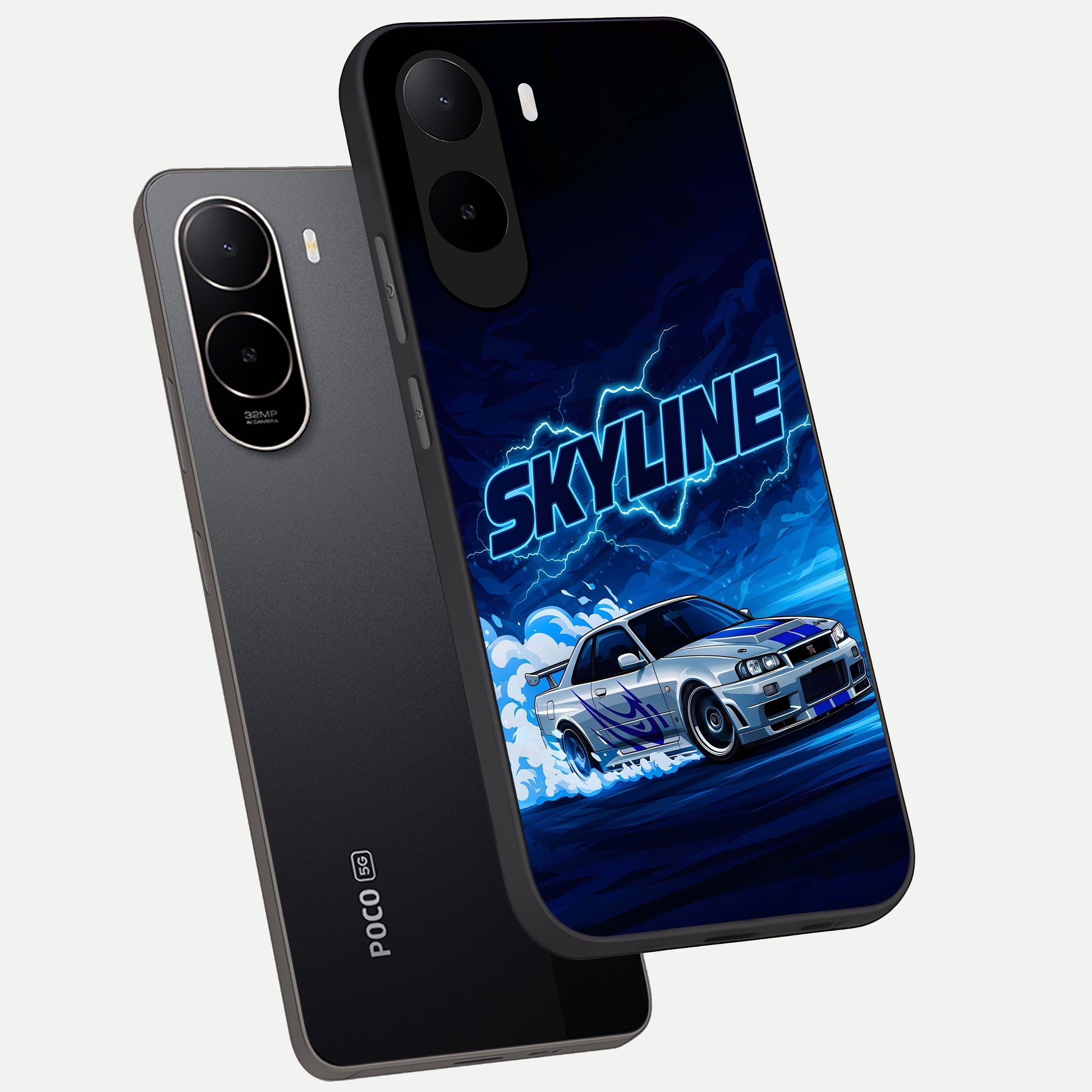  Neon Drift Beast phone case For Poco C85x showing premium glass back cover with detailed artwork