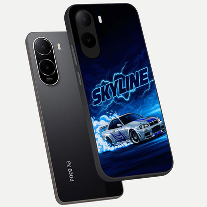  Neon Drift Beast phone case For Poco C85x showing premium glass back cover with detailed artwork