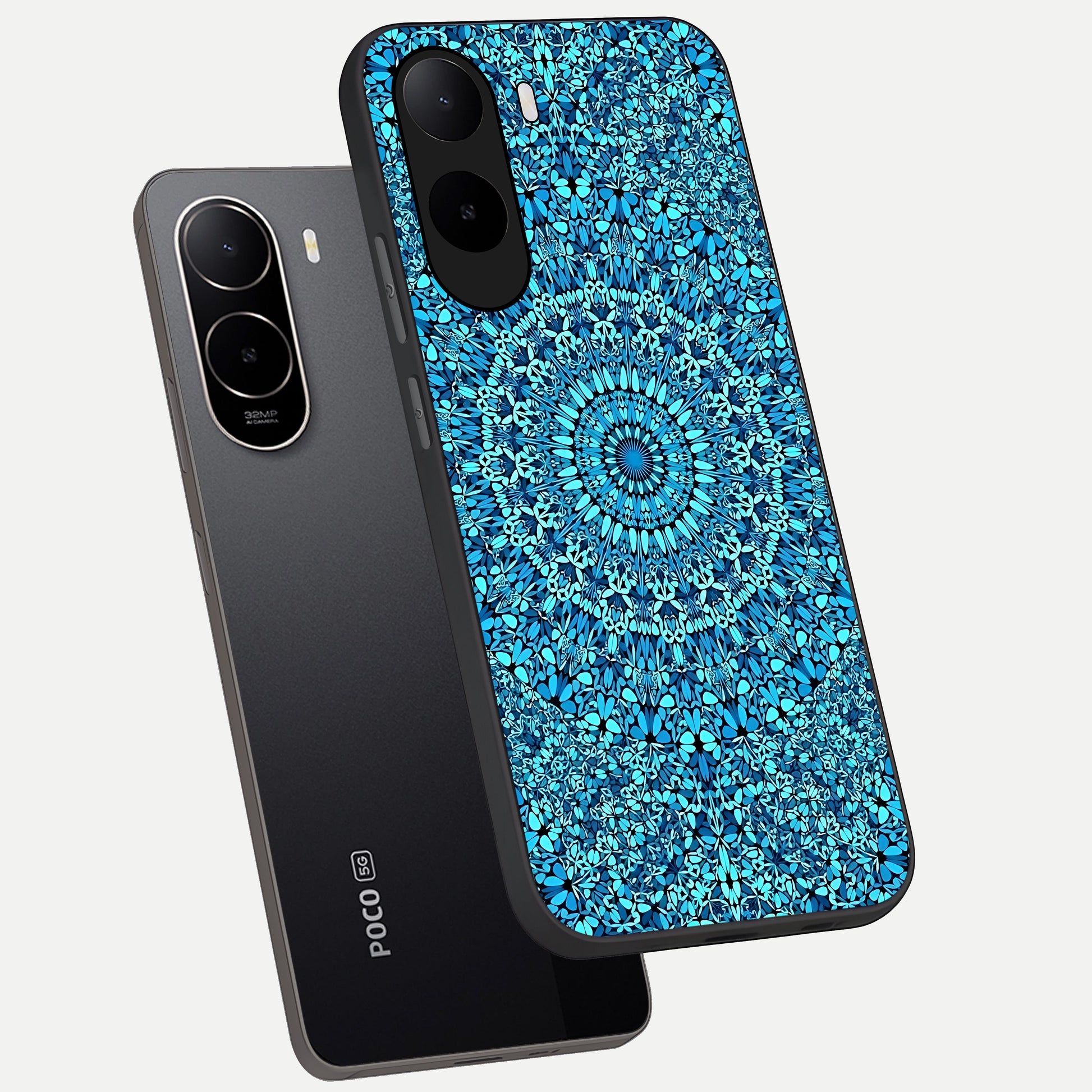  Ocean Bloom Mandala phone case For Poco C85x showing premium glass back cover with detailed artwork