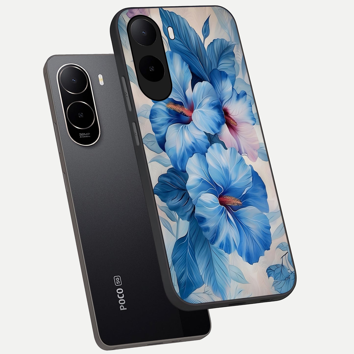  Ocean Hibiscus Grace phone case For Poco C85x showing premium glass back cover with detailed artwork