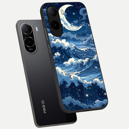 Ocean Moon Waves phone case For Poco C85x showing premium glass back cover with detailed artwork