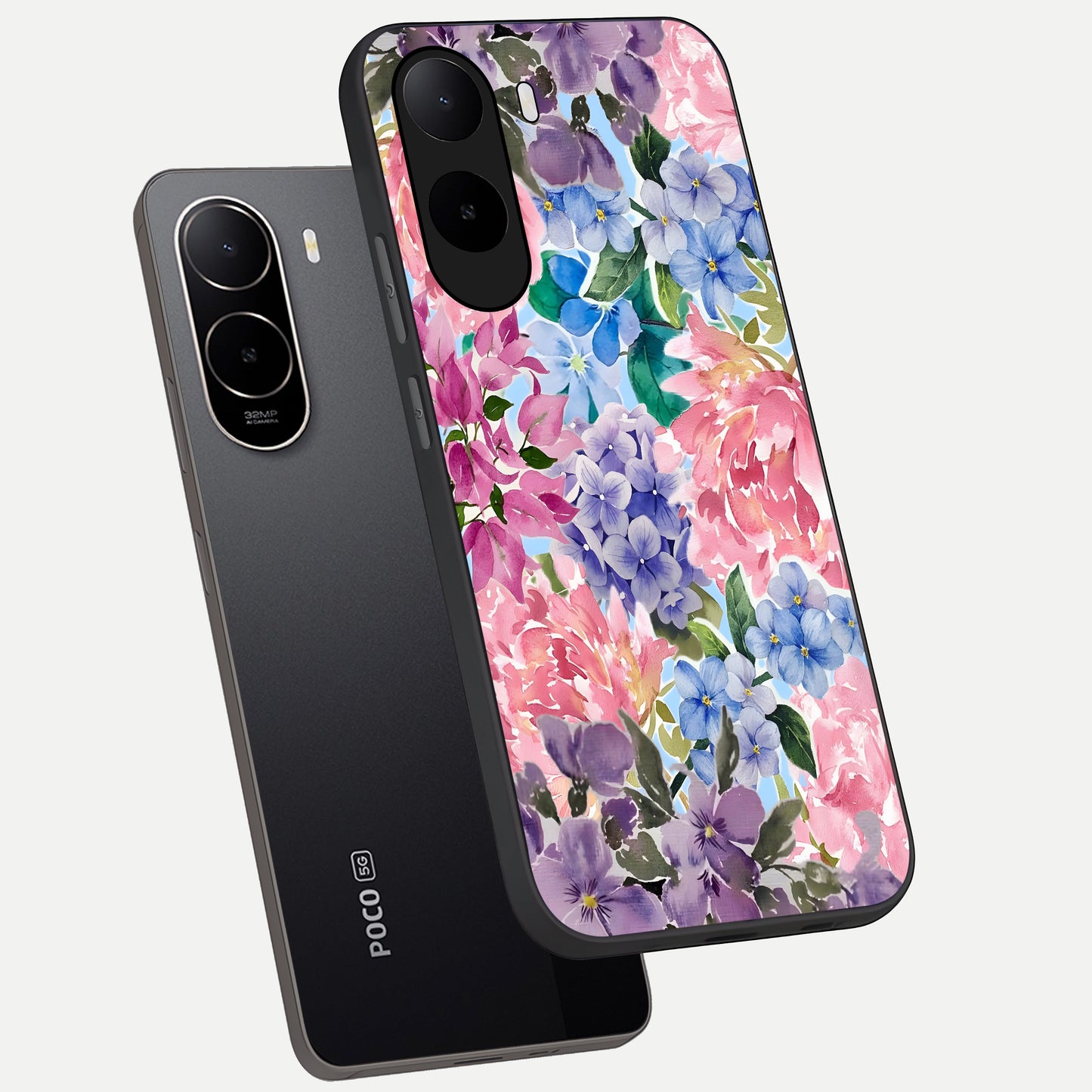  Pastel Floral Mix phone case For Poco C85x showing premium glass back cover with detailed artwork