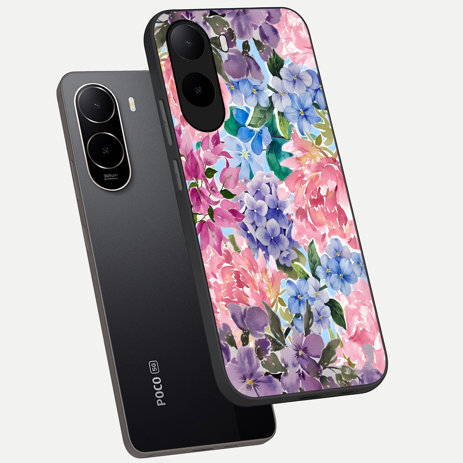  Pastel Floral Mix phone case For Poco C85x showing premium glass back cover with detailed artwork