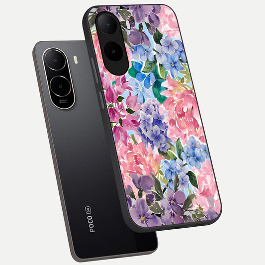  Pastel Floral Mix phone case For Poco C85x showing premium glass back cover with detailed artwork