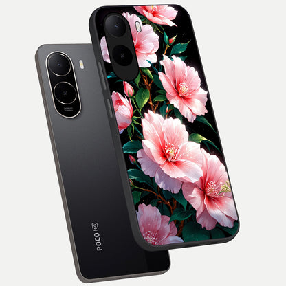  Peach Flower phone case For Poco C85x showing premium glass back cover with detailed artwork