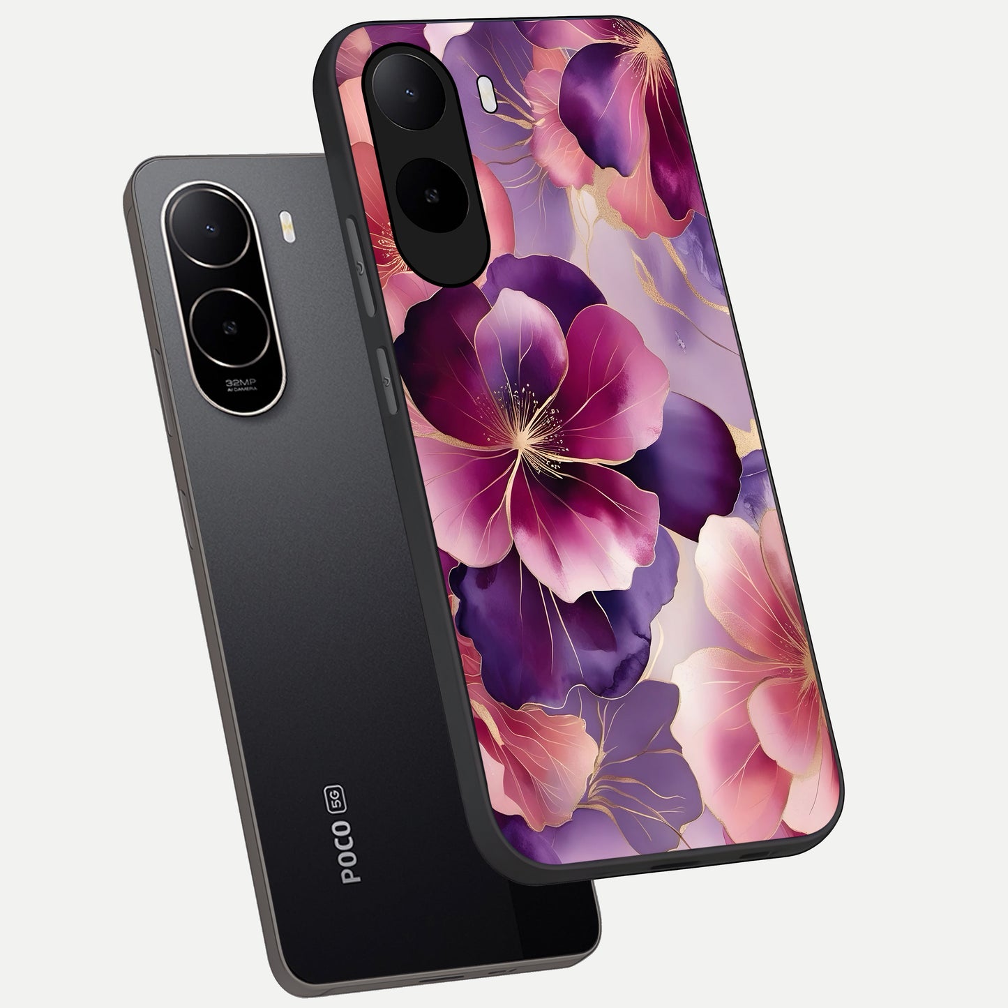  Pink Bouquet Florals phone case For Poco C85x showing premium glass back cover with detailed artwork