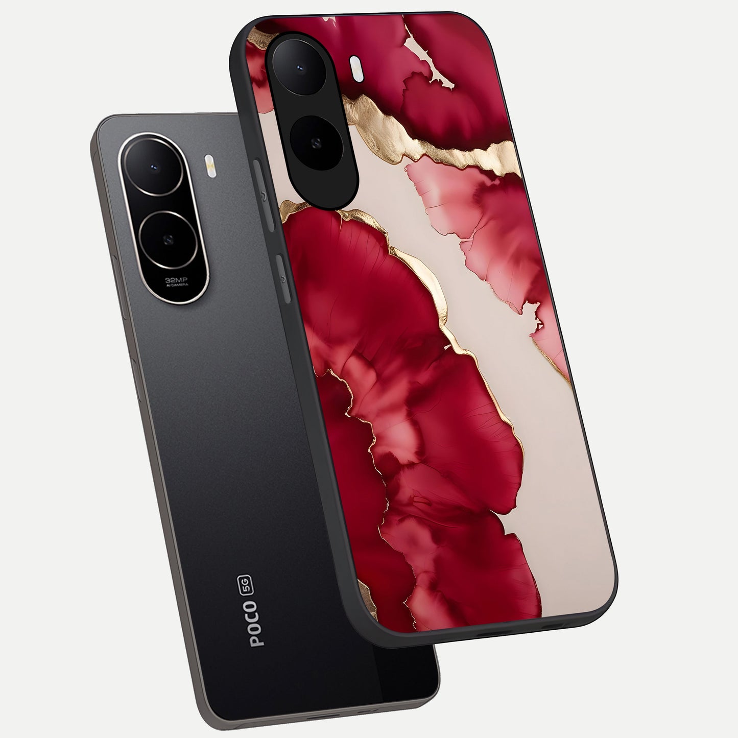 Pink And White Marble phone case For Poco C85x showing premium glass back cover with detailed artwork