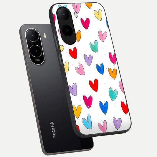  Playful Love Doodles phone case For Poco C85x showing premium glass back cover with detailed artwork
