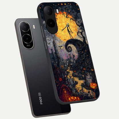  Pumpkin Moon Night phone case For Poco C85x showing premium glass back cover with detailed artwork