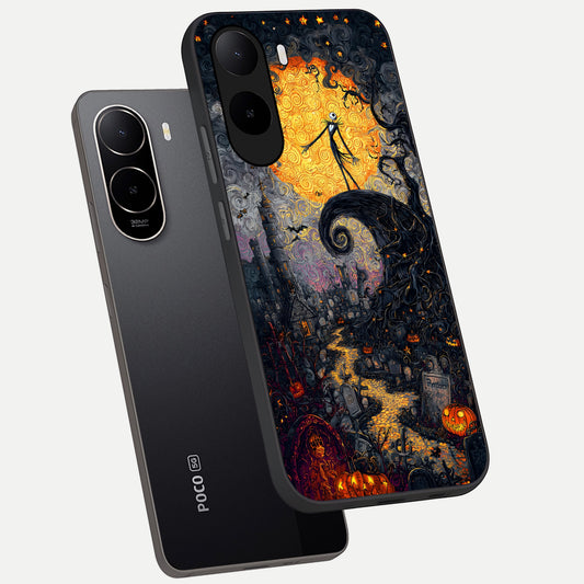  Pumpkin Moon Night phone case For Poco C85x showing premium glass back cover with detailed artwork