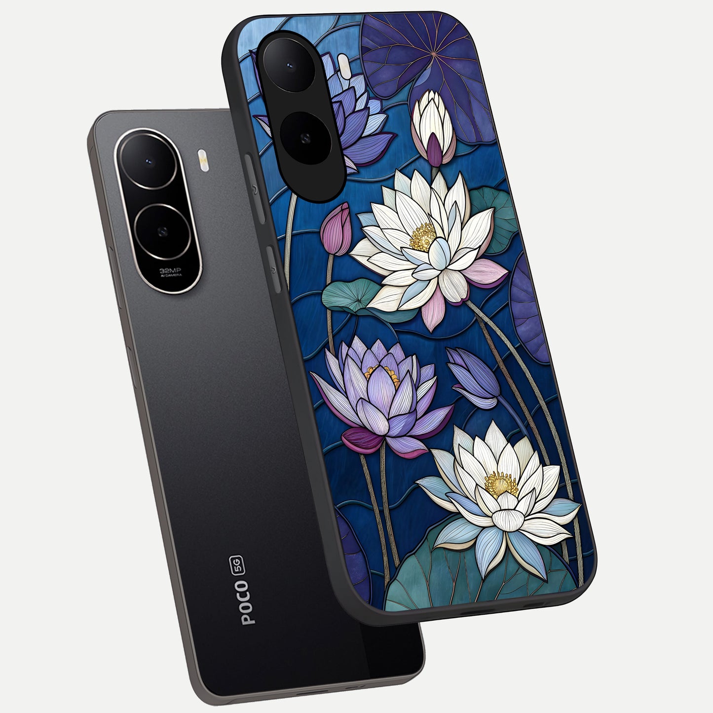  Purple Lotus Stained phone case For Poco C85x showing premium glass back cover with detailed artwork