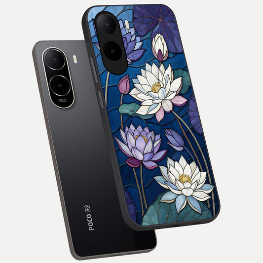  Purple Lotus Stained phone case For Poco C85x showing premium glass back cover with detailed artwork