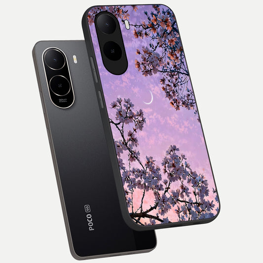 Purple Serenity Moon phone case For Poco C85x showing premium glass back cover with detailed artwork