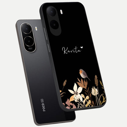  Quiet Garden Tune Custom Name phone case For Poco C85x showing premium glass back cover with detailed artwork