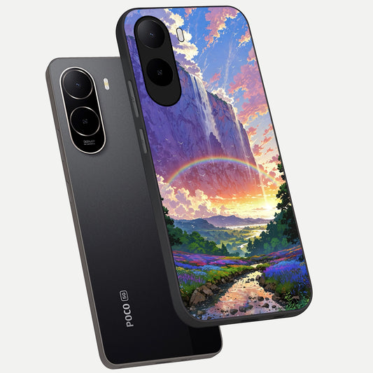  Rainbow Valley Dream phone case For Poco C85x showing premium glass back cover with detailed artwork