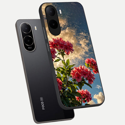  Red Bloom Skies phone case For Poco C85x showing premium glass back cover with detailed artwork