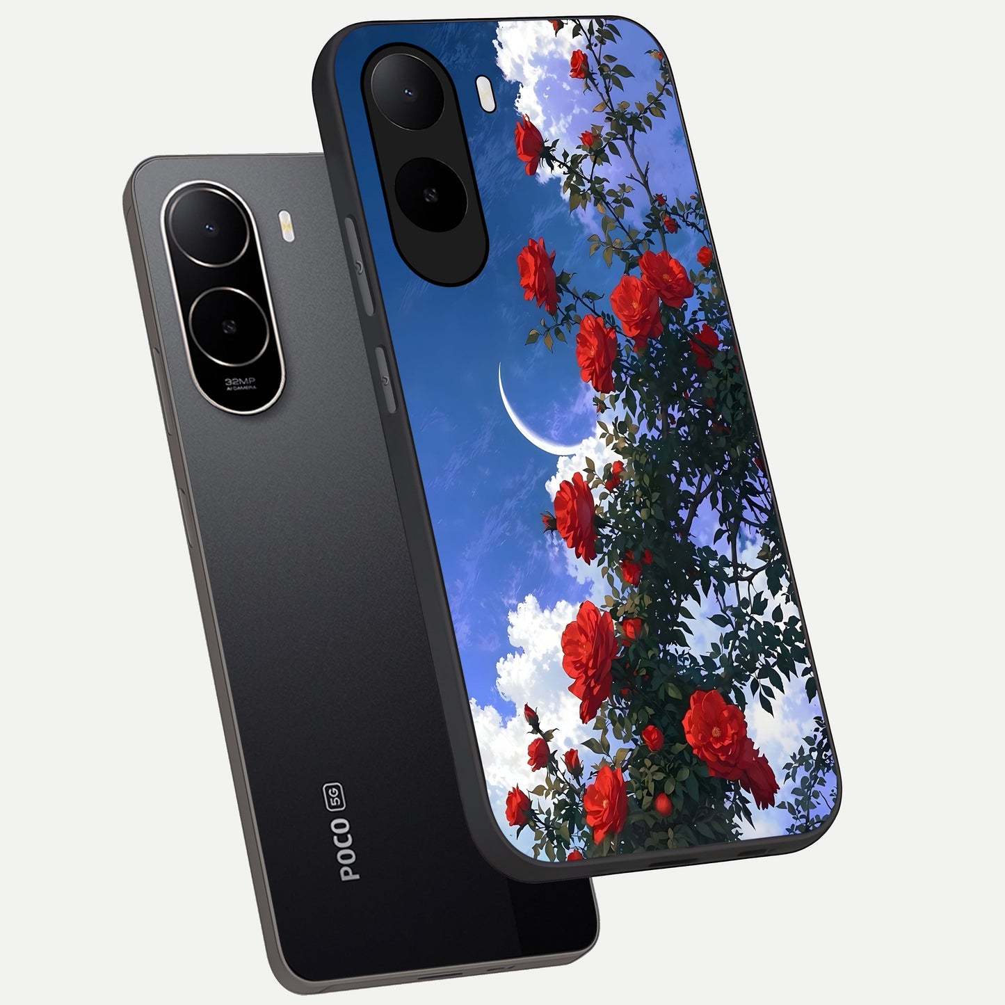  Rose Drift Flowers phone case For Poco C85x showing premium glass back cover with detailed artwork