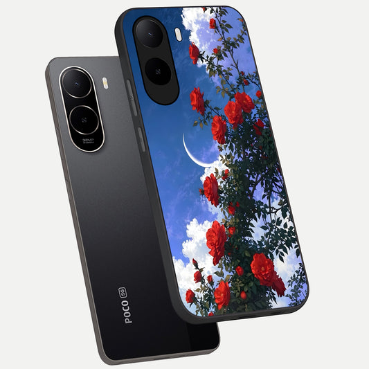  Rose Drift Flowers phone case For Poco C85x showing premium glass back cover with detailed artwork
