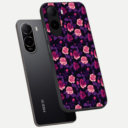  Rose Garden Twilight phone case For Poco C85x showing premium glass back cover with detailed artwork