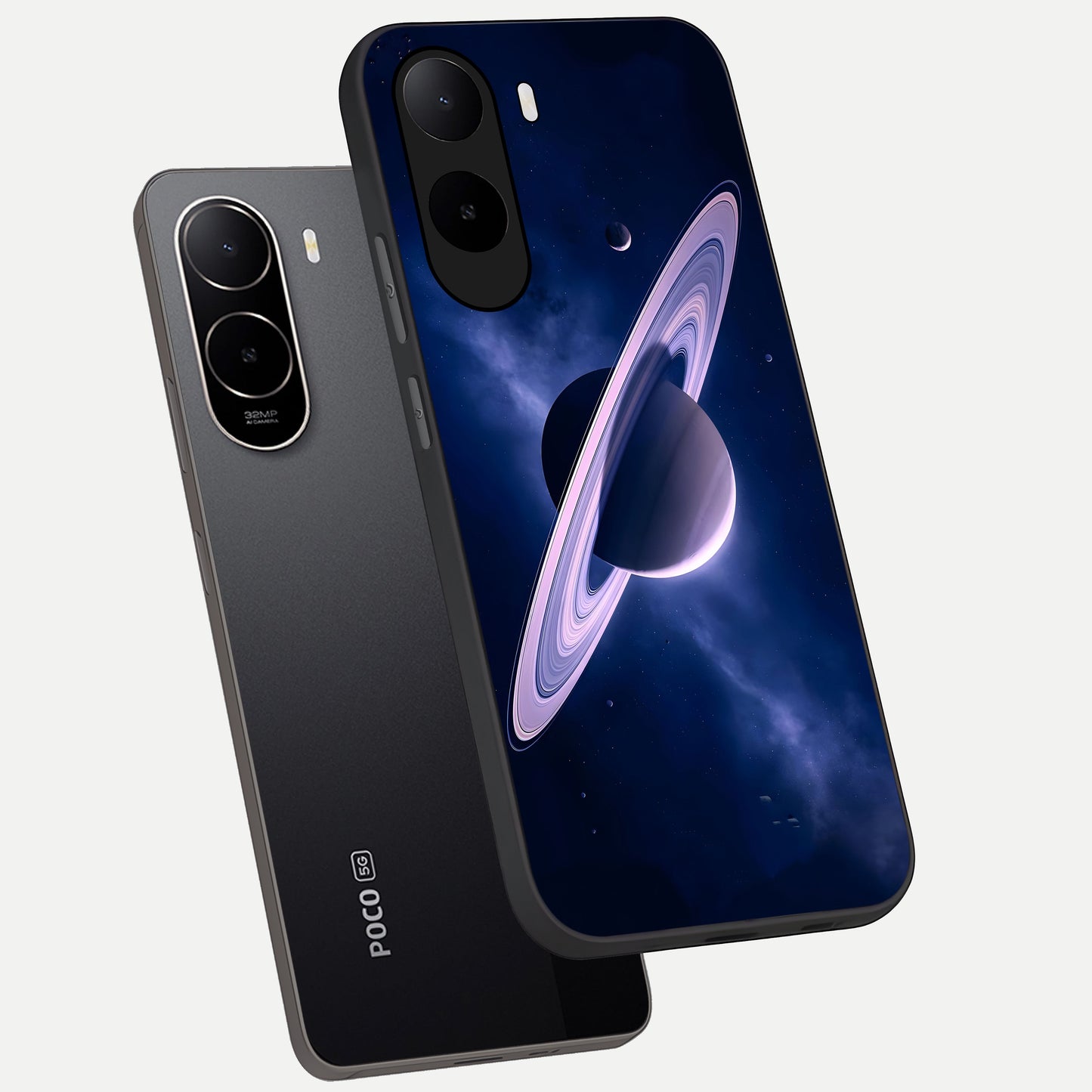  Saturn Ring Mystique phone case For Poco C85x showing premium glass back cover with detailed artwork