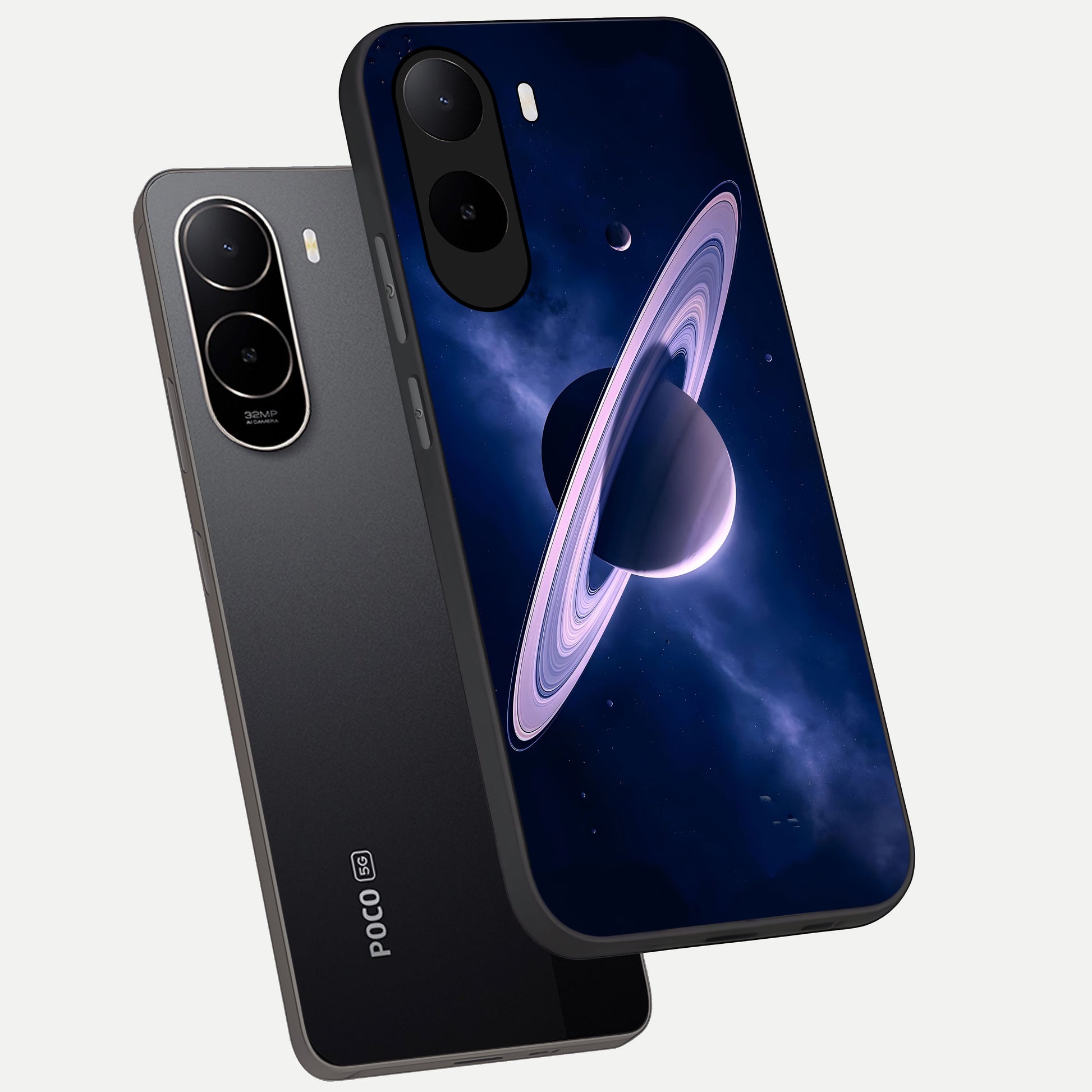 Saturn Ring Mystique phone case For Poco C85x showing premium glass back cover with detailed artwork