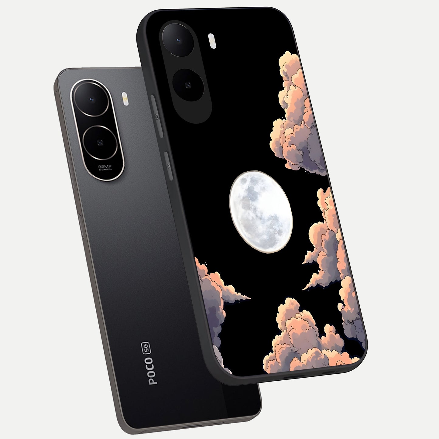  Shade Cloud Moon phone case For Poco C85x showing premium glass back cover with detailed artwork