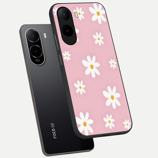  Soft Daisy Bliss phone case For Poco C85x showing premium glass back cover with detailed artwork