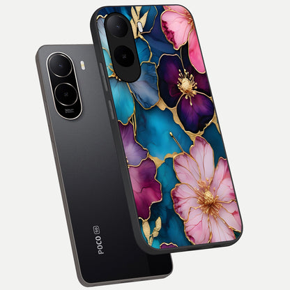  Sparkle Floral phone case For Poco C85x showing premium glass back cover with detailed artwork