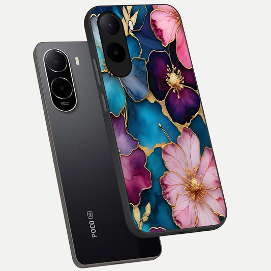  Sparkle Floral phone case For Poco C85x showing premium glass back cover with detailed artwork