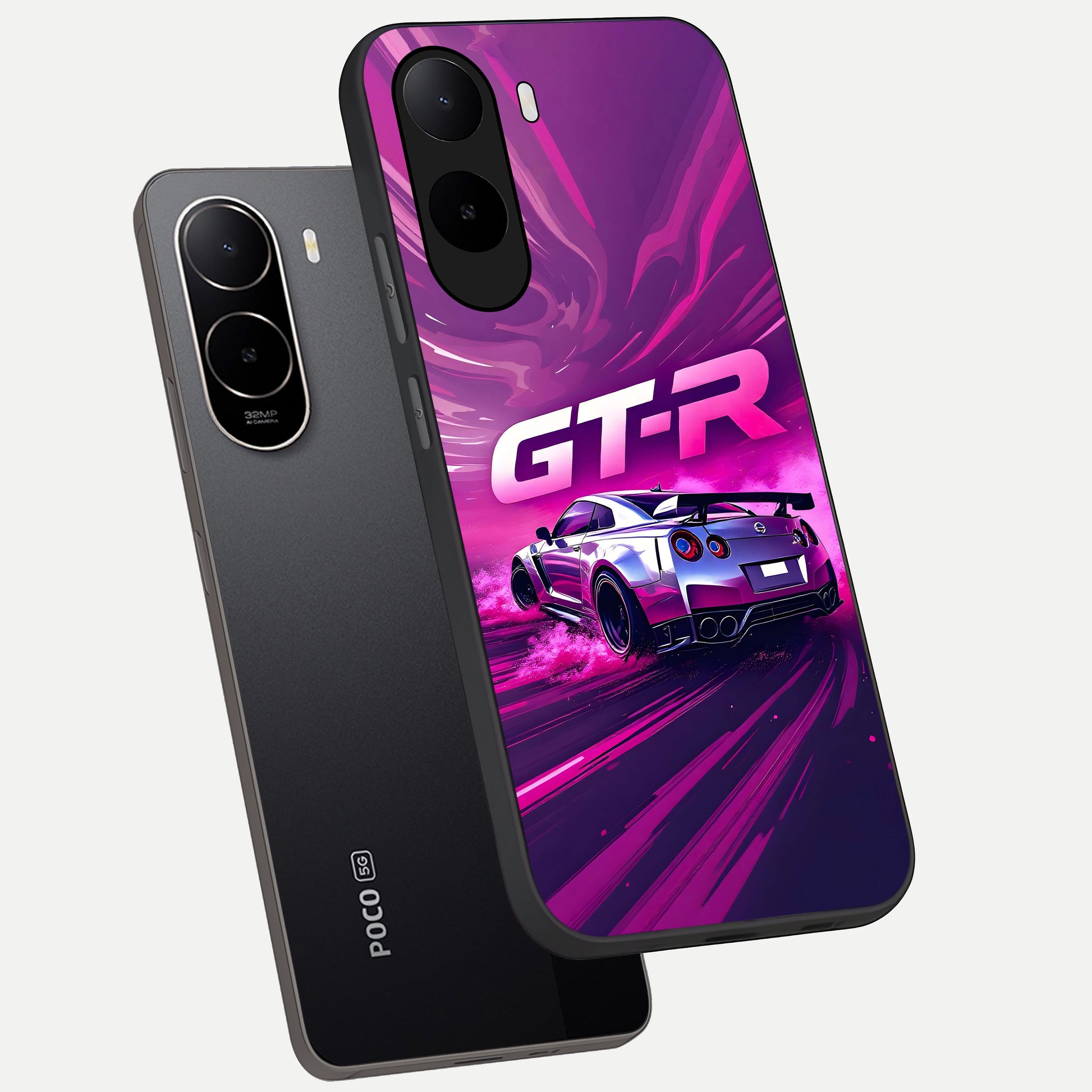  Speed Drift Legend phone case For Poco C85x showing premium glass back cover with detailed artwork